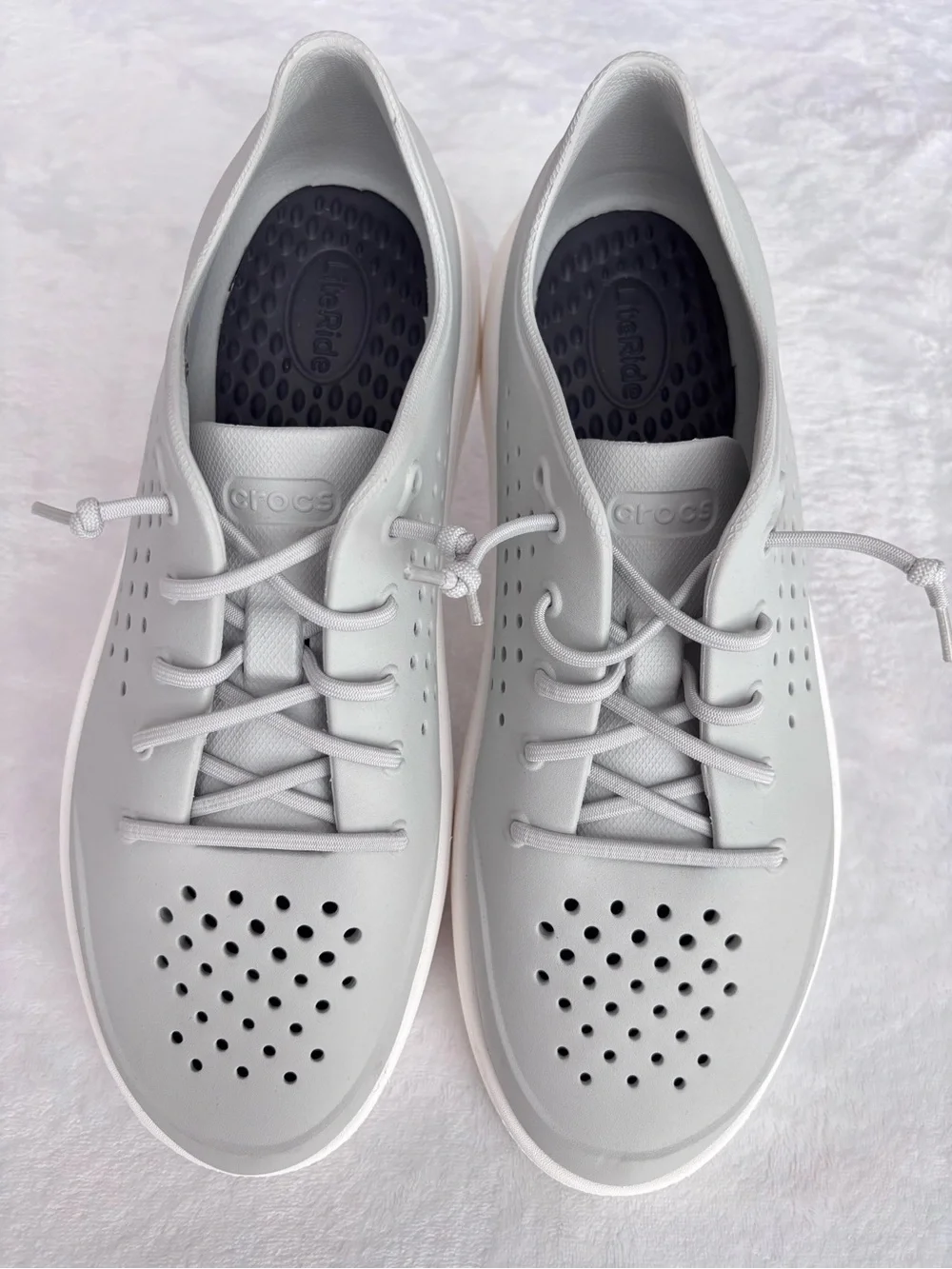 CROCS Men's InMotion LiteRide Gray & White Pacer Lace-Up Sneakers--NEW--12